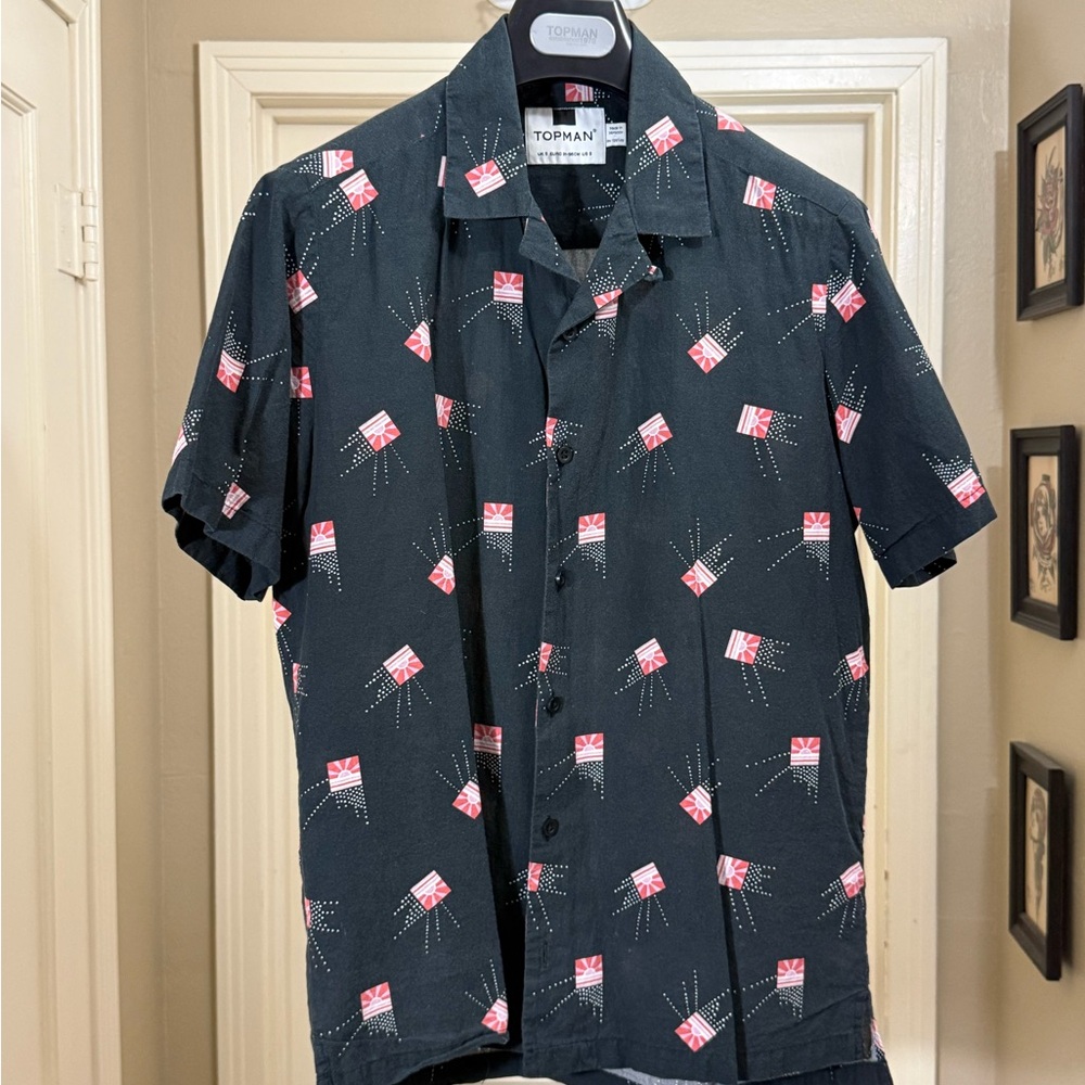 Topman Black and Red Patterned Men's Shirt